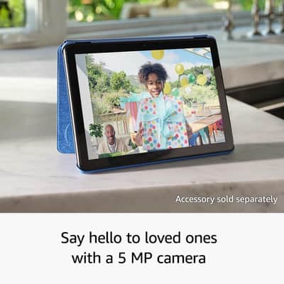 Amazon Fire HD 10 10.1" 32GB Wi-Fi Tablet, 13th Gen, Ocean + Vidpro 2-Person Wireless Lavalier Microphone Set + 32GB MicroSD Transcend Memory Card + Tablet Cradle for Tripods Ipad Tablet Tripod Mount Adapter Fist Most Tablets + 6" Tabletop Tripod & HandGr image 3