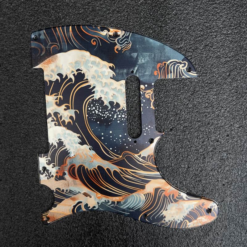 Miraculum Workshop Tele-Style 8-Hole Pickguard – Japanese Waves Navy & Gold image 1