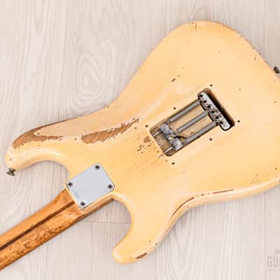1956 Fender Stratocaster Vintage Guitar One-Piece Ash, Blonde w/ V Neck & Tweed Case image 15