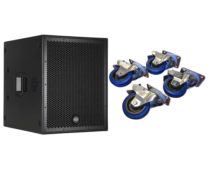 RCF Sub 8004-AS Active Subwoofer Speaker + Casters 4-Pack Locking Wheels image 1