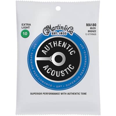 Martin Authentic Acoustic 80/20 Bronze Extra Light 12 String 10-47 Guitar Strings MA180 image 1