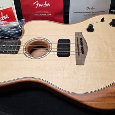 Fender American Acoustasonic Jazzmaster BRAND NEW Natural Mahogany Sitka Spruce Top Semi-Hollow Body USA Fishman Piezo Tim Shaw Shawbucker Humbucker Pickup Acoustic-Electric Guitar image 3