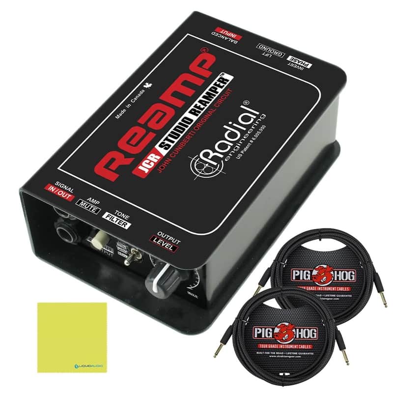Mint Radial Engineering Reamp JCR Studio Reamper Circuit Bundle w/ 2-Pack Pig Hog "Black Woven" Instrument Cable and Liquid Audio Polishing Cloth image 1