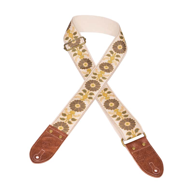 Tan & Olive Flower Vintage Ribbon Guitar Strap image 1
