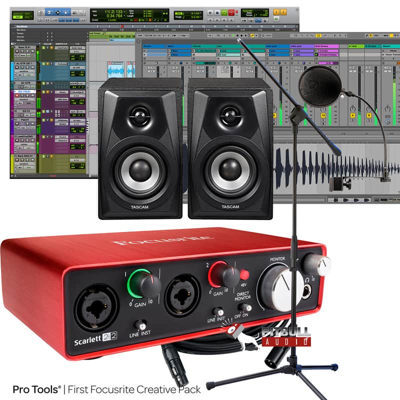 Focusrite Scarlett 2i2 (2nd Gen) Pro Tools First Recording Bundle with Tascam Monitors & More image 1