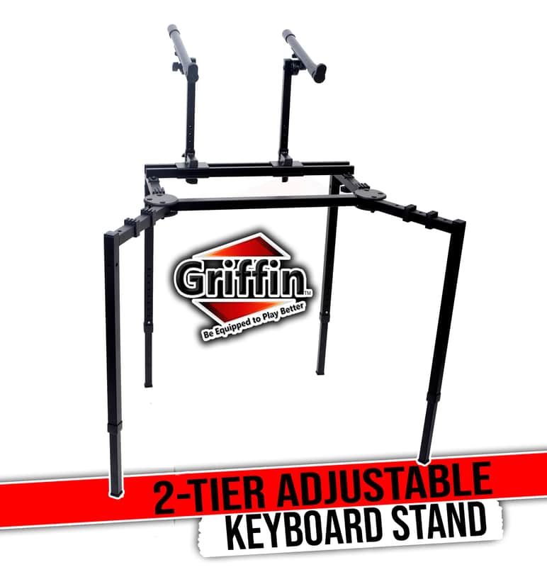 GRIFFIN Double Piano Keyboard Stand & Laptop Mount (QuickFOLD Series) – 2 Tier/Dual Portable Studio Mixer Rack for Turntables, DJ Coffins, Digital Audio Gear & Music Equipment – Folding Multi Stage image 1