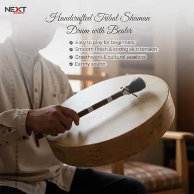Traditional Bodhran Frame Drum 16” with Handle | Natural Goatskin Head | Includes Carry Bag & Wood–Leather Mallet | By Next Harps image 4