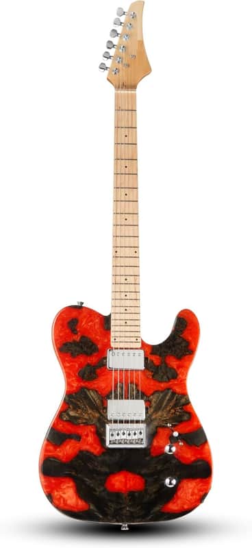 Electric Guitar, 24-Fret Maple Neck with Matte Finish, Glossy Top/Back, Dual Humbucker Pickups, 3-Way Switch, Fixed Bridge, White Brass Frets, Black Inlays(Red) image 1