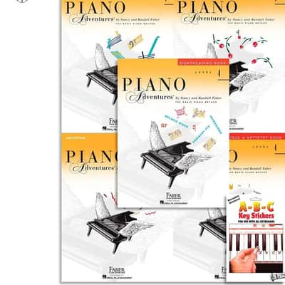 Faber Piano Adventures Level 4 Bundle- Lesson, Performance, Technique & Artistry, and Theory Books 5 in 1 Package with ABC Keyboard Stickers