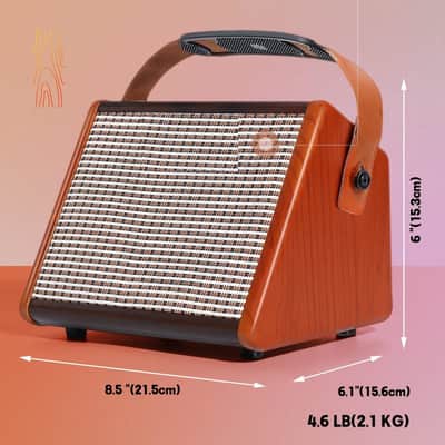 15W Portable Electric Guitar Amp with BT, Rechargeable Battery, Built-in Effects Reverb, Overdrive, EQ, Woodgrain Finish, and 6.35mm Headphone Jack image 2