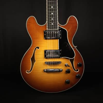 Eastman T484 Gold Burst Finish Flame Maple Thinline Guitar, Hard Case image 3