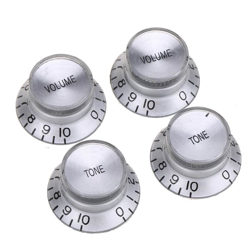 Silver Imperial Top Hat Bell Reflector 2 Volume 2 Tone Knobs Set for USA Gibson Les Paul SG Electric Guitar image 1