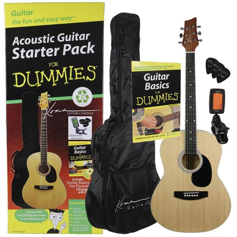 Kona K394D 6-String Acoustic Guitar Starter Pack For Dummies w/Gig Bag, Strap, Picks, Book & CD image 1