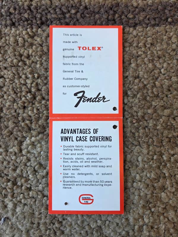 Vintage 1960's Fender Case Tolex Tag! Rare, Original Paperwork, Case Candy! image 1