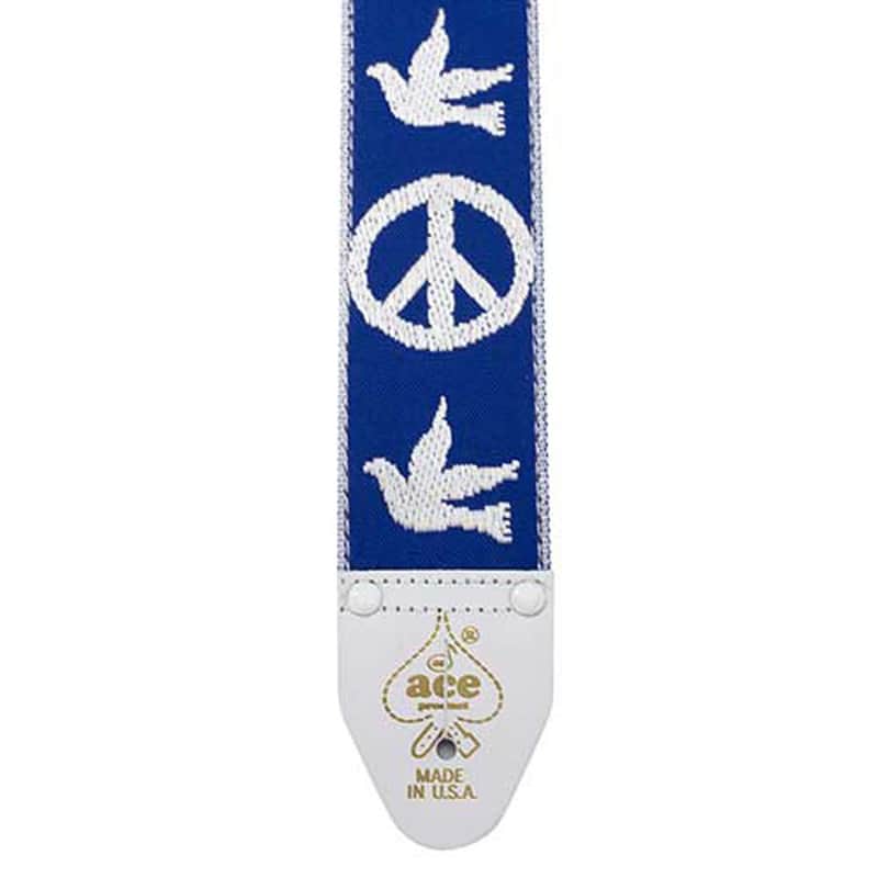 Ace Vintage Peace & Dove Guitar Strap Blue image 1