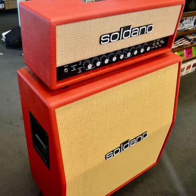 Soldano SlO-100 w/ matching 4x12 Cab British Garnet Bronco/Cane Grill//Creamback image 2