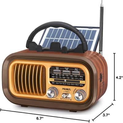 Retro AM/FM/SW Radio Bluetooth 5.0 Speaker Solar Rechargeable USB TF Portable Vintage Radio image 2