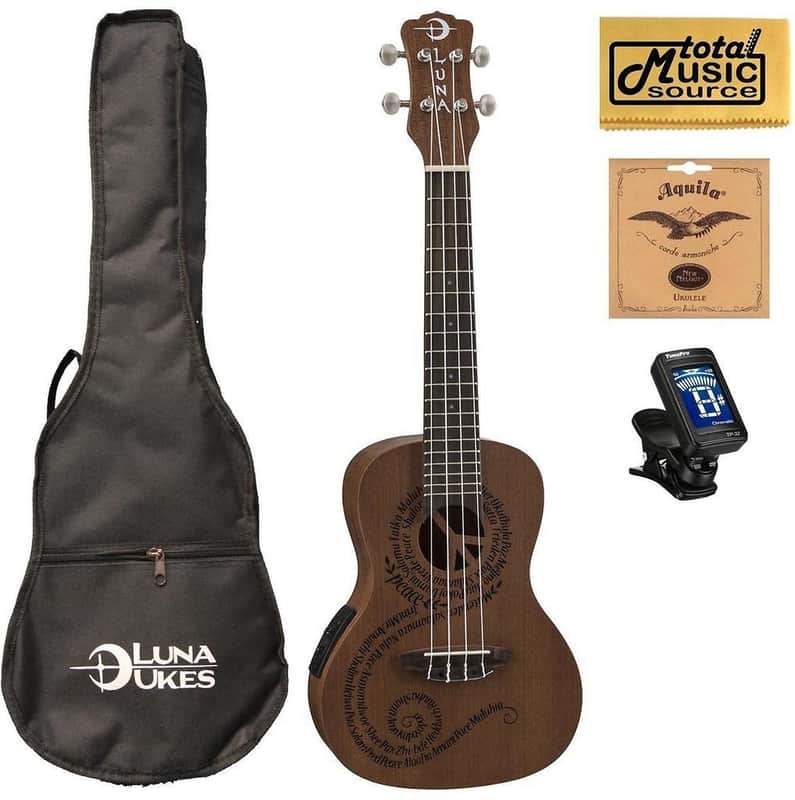 Luna Mahogany Series Maluhia Peace Acoustic-Electric Concert Ukulele W/Gigbag,Tuner,Strings & PC, UKE MALU EL COMP image 1
