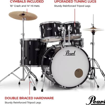 Pearl Roadshow Drum Set 5-Piece Complete Kit with Cymbals and Stands, Jet Black (RS525SC/C31) image 6