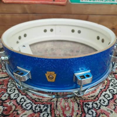 LUDWIG Downbeat 14"x4" Blue Sparkle, 1965. Vintage. image 10