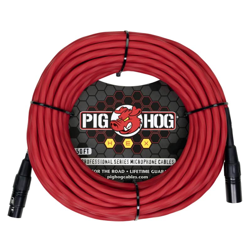 Pig Hog Hex Series Mic Cable, Candy Apple Red, 50 Feet, XLR to XLR image 1