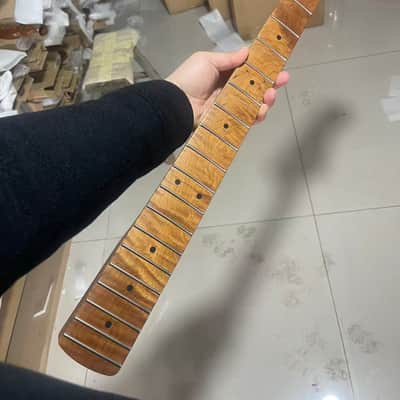 4 string electric bass neck jazz bass stainless steel 20frets  Roasted flame Maple guitar neck 34inch hole 18mm black dot inlay image 1
