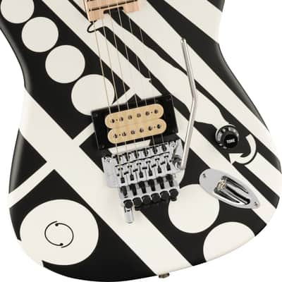 EVH EVH Striped Series Circles Electric Guitar. Maple Fingerboard, White and Black image 5