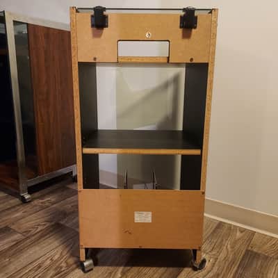 Vintage Fisher RA-128-2 Stereo Cabinet Wood Laminate Glass Door Open Top Wheels image 8