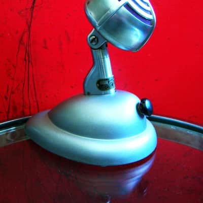 Vintage RARE 1940's Shure 730B crystal cardioid microphone Satin Chrome w period Shure S-36 model stand 55 55S 730A 701D image 1