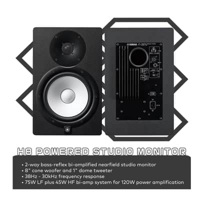 Yamaha HS5 70W Powered Studio Monitor Speaker (Pair) with Yamaha HS8S 150W Powered Sub, Stands, and Cables (8 Items) image 2