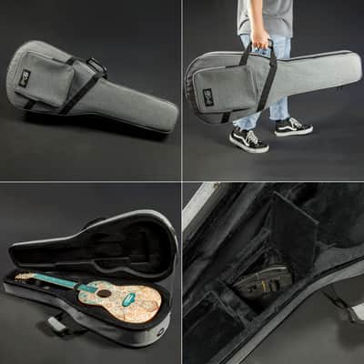 Lindo Acoustic Travel Guitar Eco Hard Case | Plush Lined with Storage Pockets | Sustainable and Eco-Friendly | Designed in The UK | Grey Fabric Finish (Guitar NOT Included) image 1