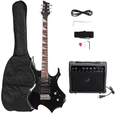 New Black Burning Fire Basswood Electric Guitar School Band with Bag & 20W Amp image 1