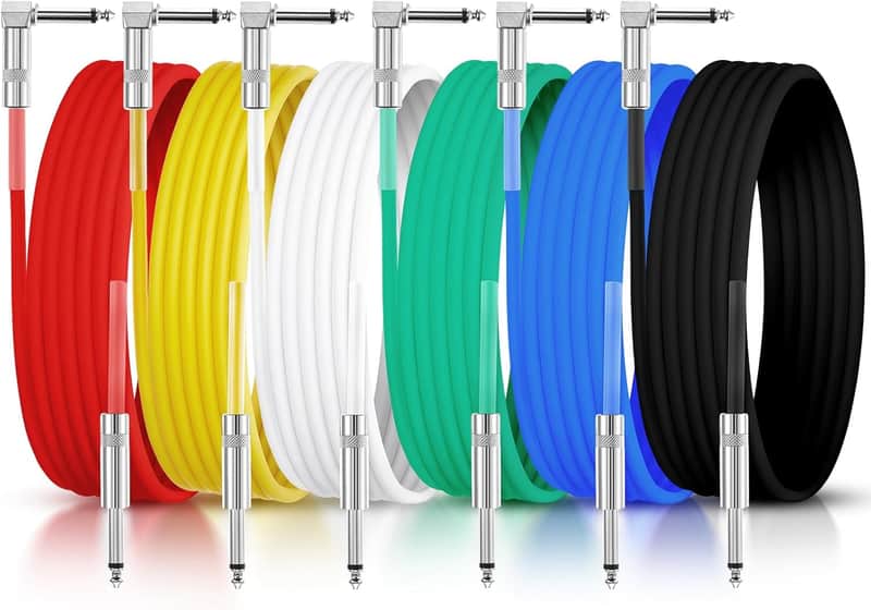 6 Pack Guitar Cable 10 ft Instrument Cable 1/4 Inch Electric Guitar Amp Cord Right Angle to Straight Bass Accessories for Stage Keyboard Effector Microphone Mixer Speakers image 1