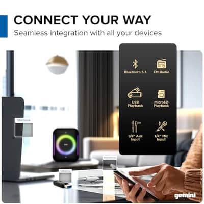 Gemini Sound GRV-650L UltraRave | 320W Portable Bluetooth Speaker with Dynamic LED Lighting & Wireless Microphone | USB, Aux, TWS Stereo Pairing | Ideal for Home, Parties, Karaoke image 4