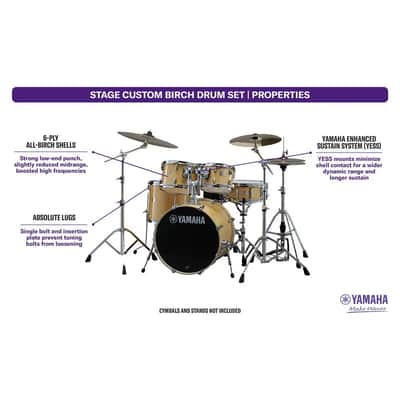 Yamaha Stage Custom Birch 5pc Drum Set w/22" BD Natural Wood image 3