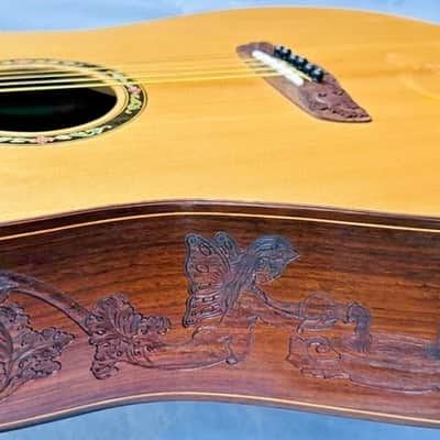 Blueberry Dreadnought Zodiac Aquarius Motif - Hand Made and Hand Carved Steel String Guitar image 11