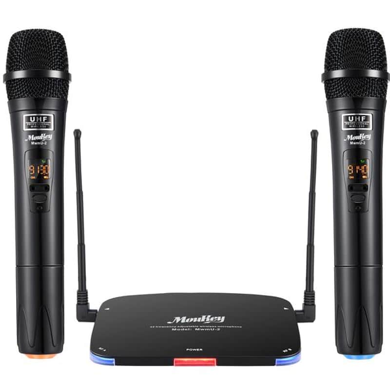32 channel 262 foot rechargeable dual UHF wireless microphone system image 1