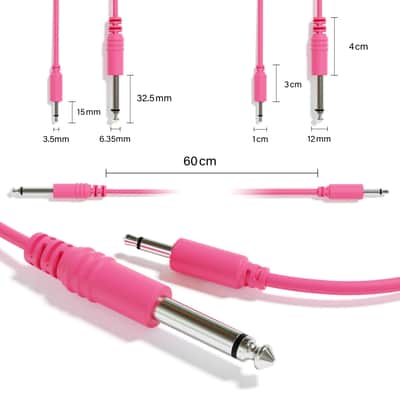 ExcelValley [Pink | 200 cm - 78.74"] 1-Pack - Mono Patch Cables - TS 3.5mm 1/8" to 6.35mm 1/4" Eurorack Synth CV Gate image 2