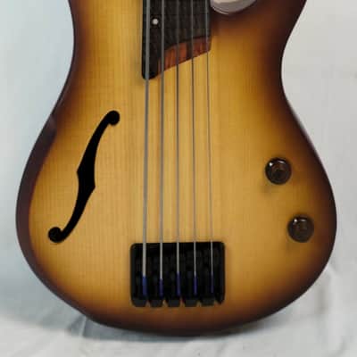 Ibanez SRH505F SR Workshop 5 String Fretless Semi Hollowbody Bass, Natural Browned Burst Flat image 9