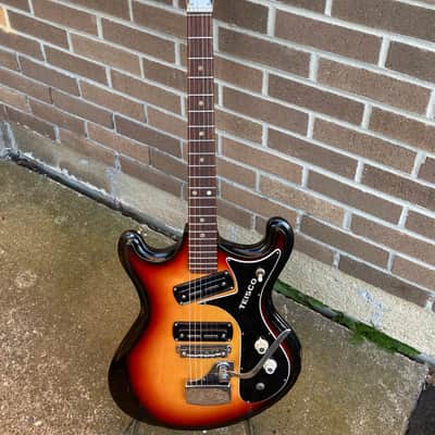 1968  Teisco V2 Sunburst . Very cool MIJ guitar Mezurashi (rare) image 2