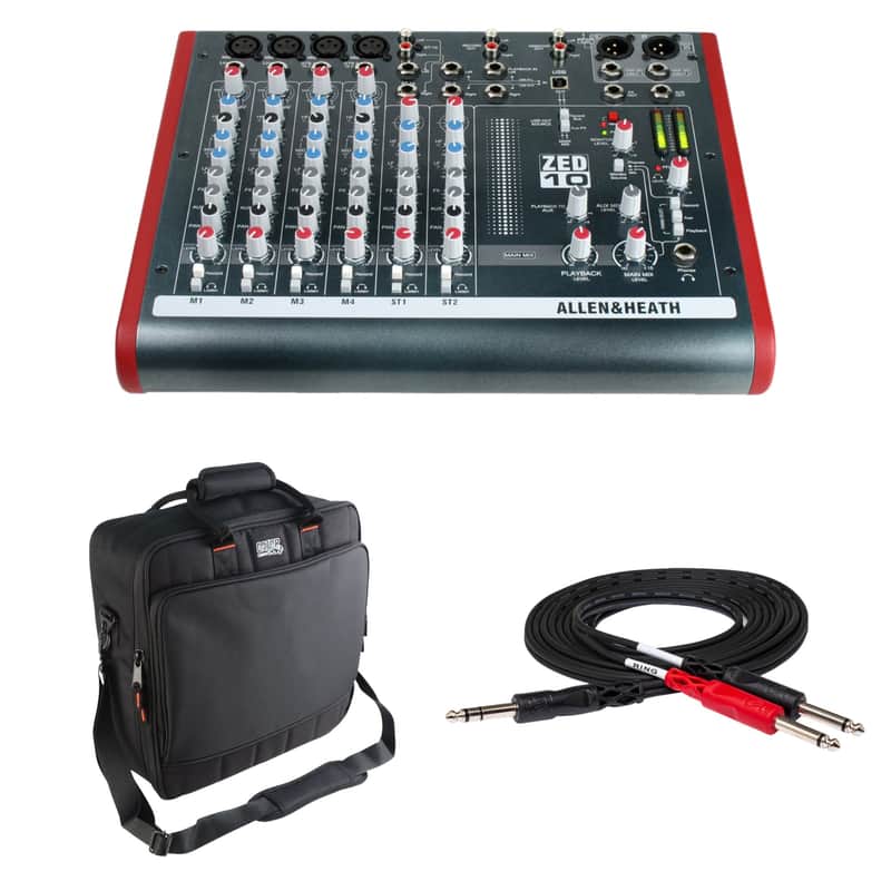 Allen & Heath ZED-10 10-Channel Mixer/USB Audio Interface with Gator Mixer Bag and Hosa STP-201 Insert Cable image 1