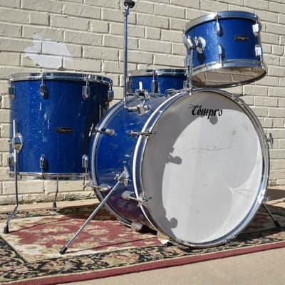 Vintage Pearl Kit "Tempro"  Drum Set with Snare in Blue Sparkle 20, 14, 12, 16 image 1