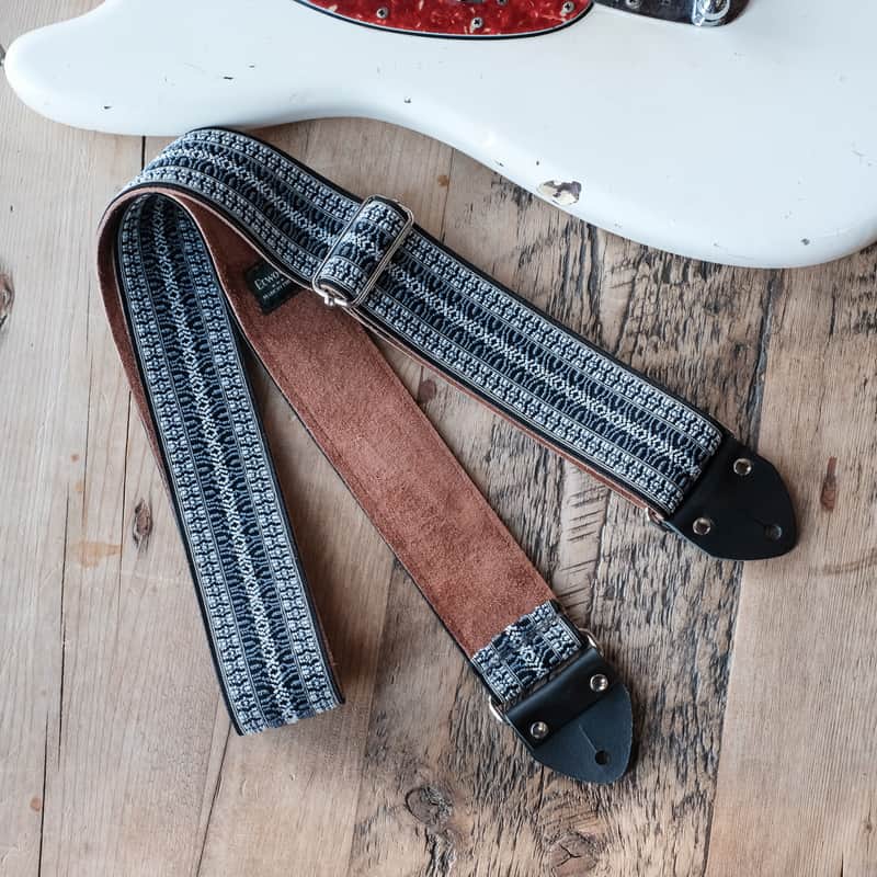 Vintage Blue 60s/70s Hippie Guitar Strap / Real Suede Backing / Handmade in the UK image 1