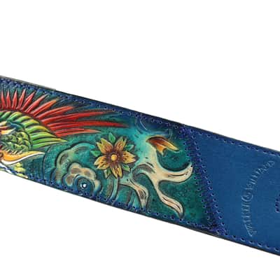Walker & Williams KB-32 Skinny Cobalt Blue Premium Grain Leather Strap w/Hand Tooled Phoenix image 8
