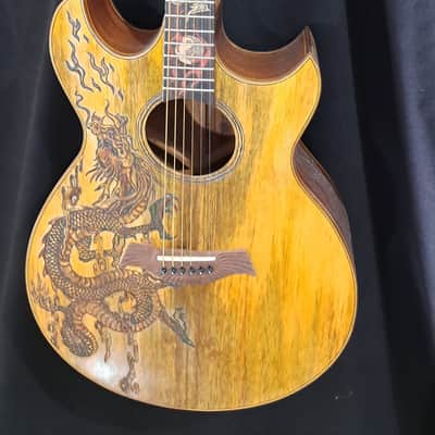 Blueberry NEW IN STOCK Handmade Acoustic Guitar Double Cutaway Dragon with Mango Wood image 12