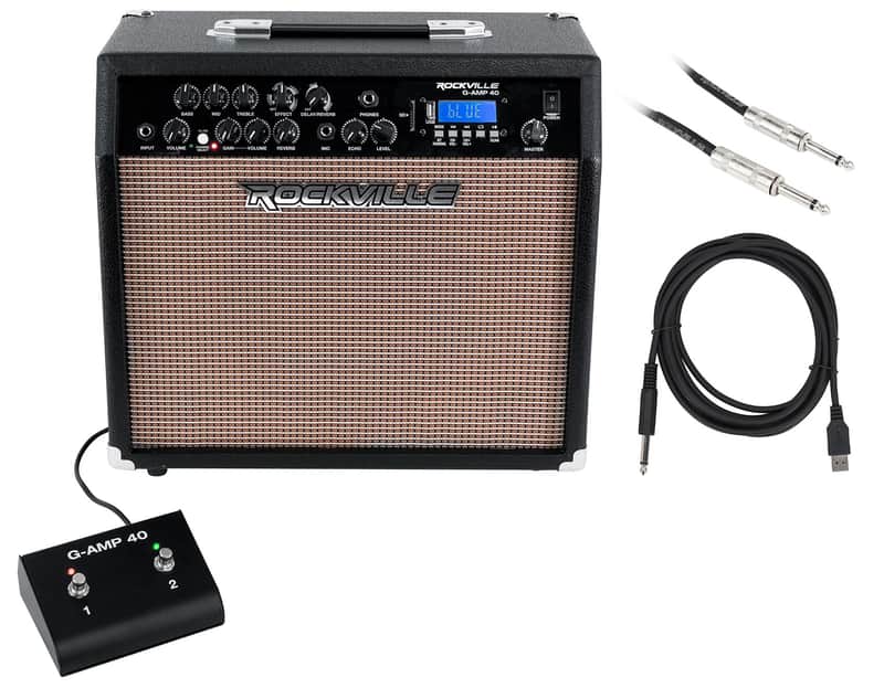 Rockville G-AMP 40 Watt Guitar Amplifier+Guitar USB A Interface Recording Cable image 1