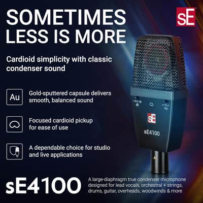SE ELECTRONICS sE4100 Large Diaphragm Condenser Microphone with Gold Capsule, Cardioid Pickup Pattern, Pads & Low-Cut Filters & Shockmount - Professional Studio Recording Microphone (Matched Pair) image 2