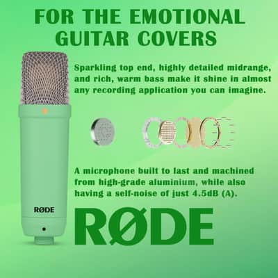RODE NT1 Signature Series Studio Condenser Microphone with HF6 True Condenser Capsule for Studio Usage (Green) image 2
