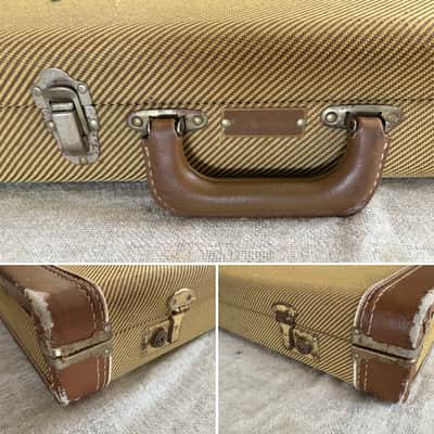 1990’s Fender Tweed Hardshell Case Fits Stratocaster / Telecaster Plush Red Interior image 9