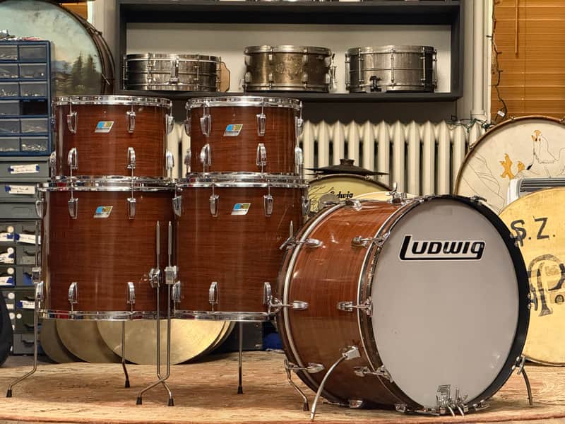 1970's Ludwig Mahogany Cortex Pro Beat 3-Ply Drum Kit 14x24 16x18 16x16 10x14 9x13 Maple image 1